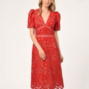 Adelyn Rae Red Flutter Sleeve Lace Wrap Midi Dress Size S